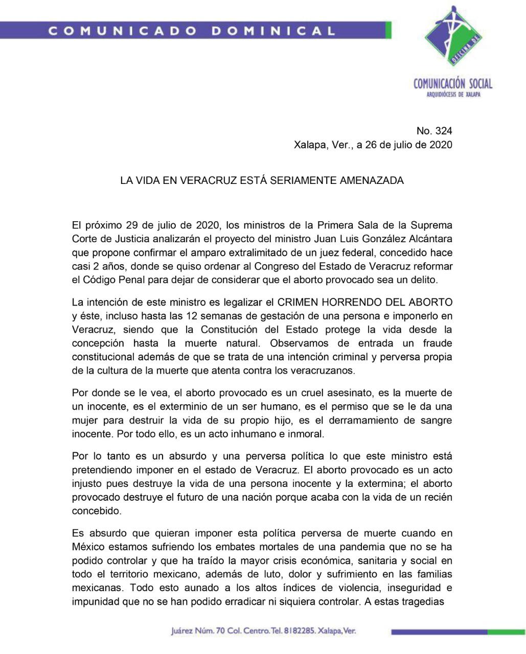 Xalapa: Ministro pone en riesgo el derecho a la vida