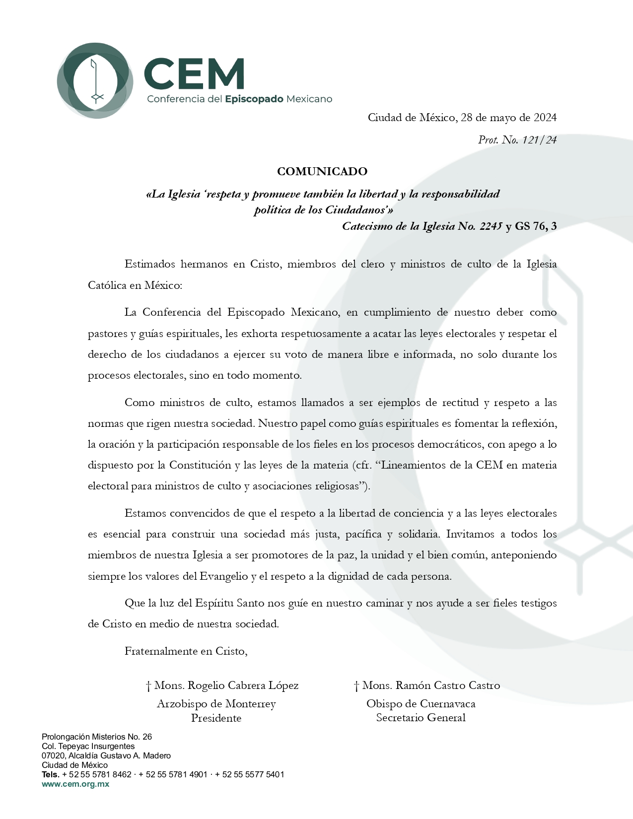 Comunicado Lineamientos de la CEM en materia electoral para ministros de culto y asociaciones religiosas page 0001
