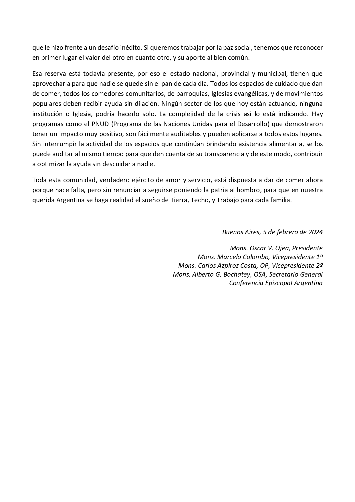 Declaración de la Conferencia Episcopal page 0002