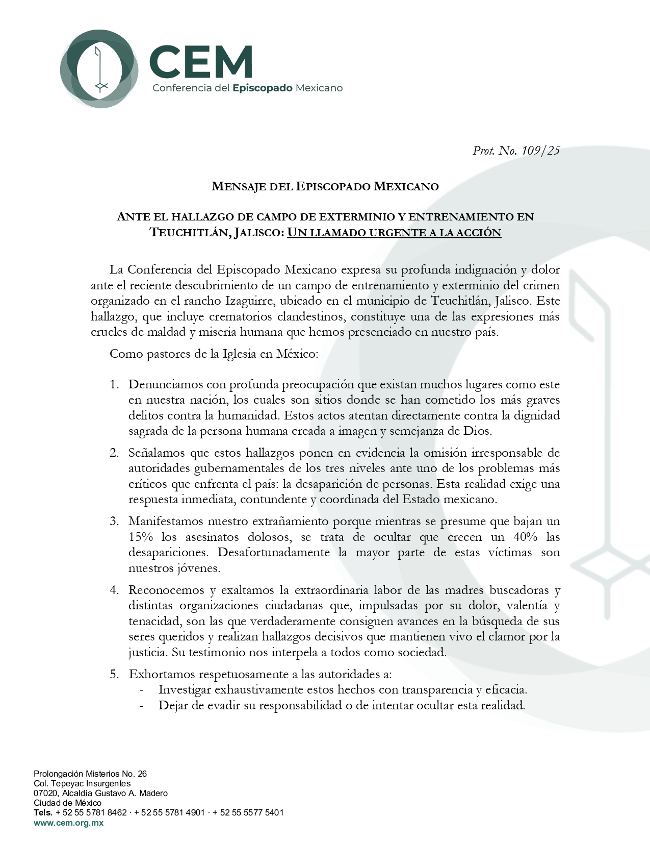 Mensaje de la CEM Ante el hallazgo de campo de exterminio page 0001