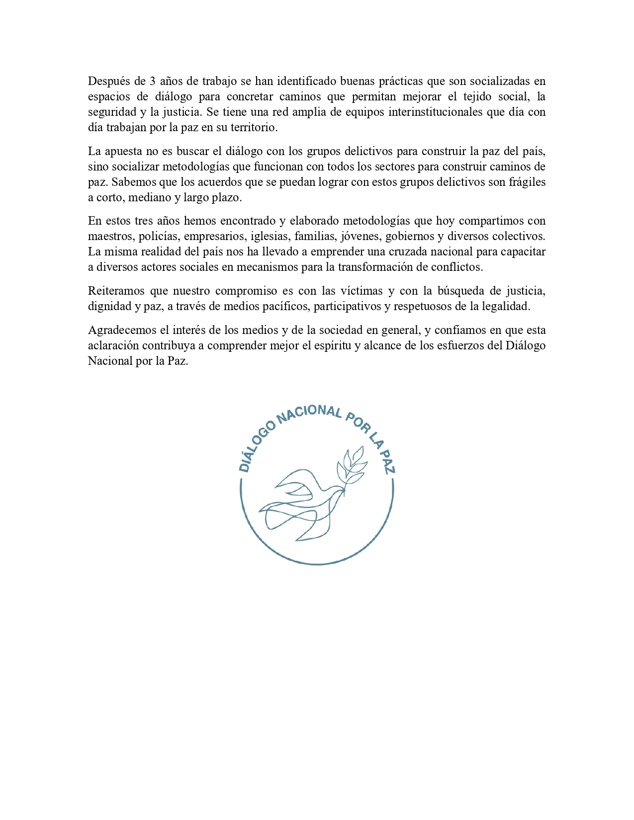 Aclaraciones sobre el Taller de Construcción de Paz llevado a cabo en la Universidad Pontificia page 0002