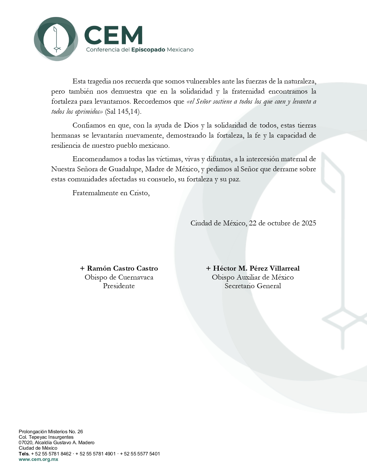 Mensaje al Pueblo de México por desastres naturales page 0004