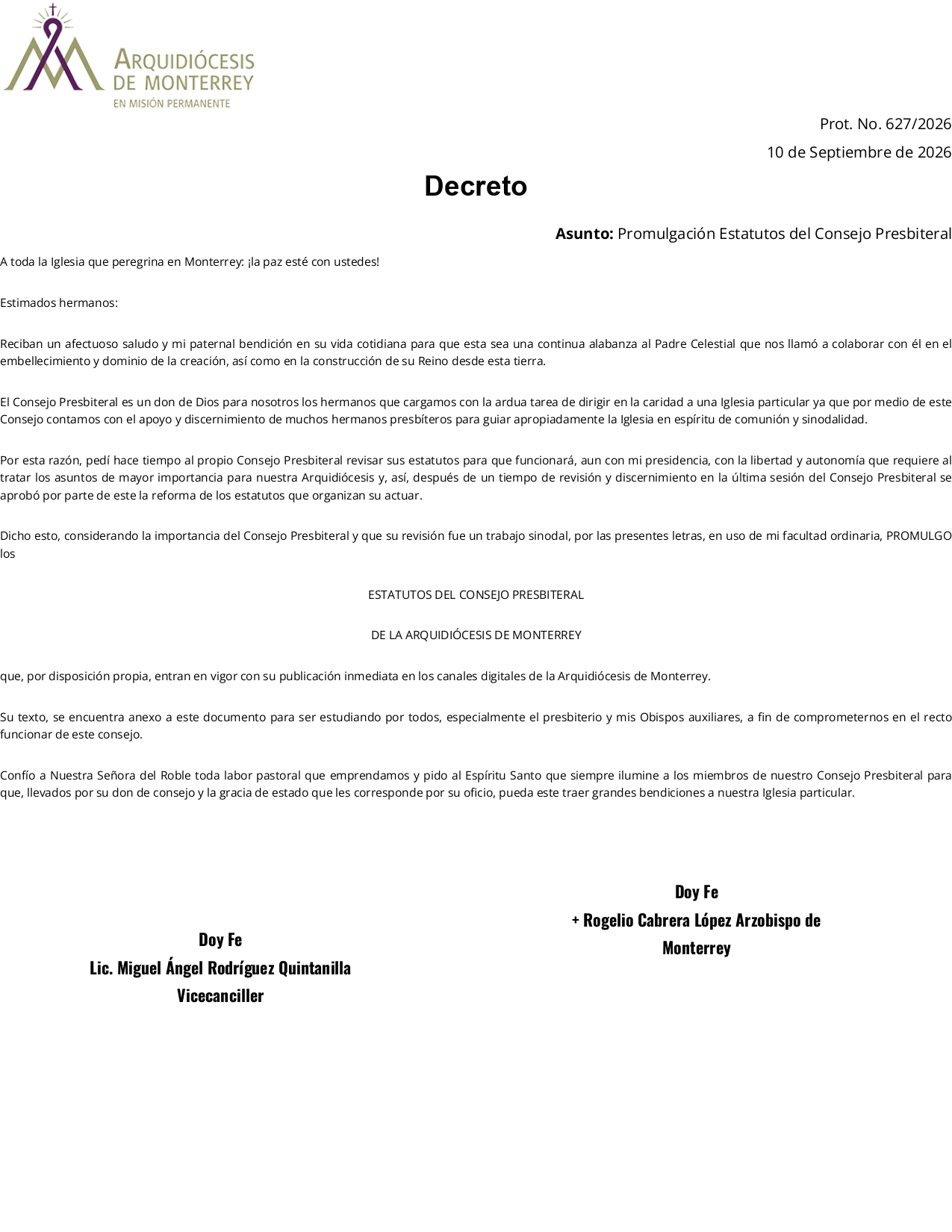 Arquidiócesis de Monterrey Documentos page 0001