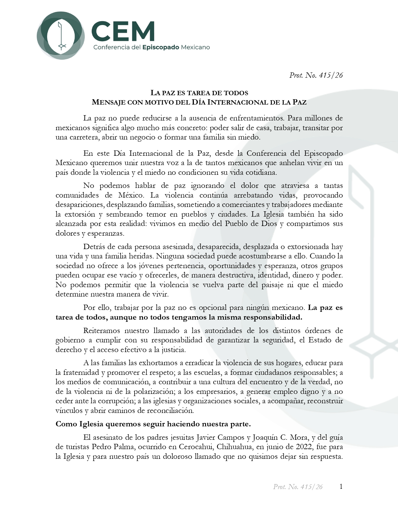 MENSAJE CON MOTIVO DEL DÍA INTERNACIONAL DE LA PAZ page 0001