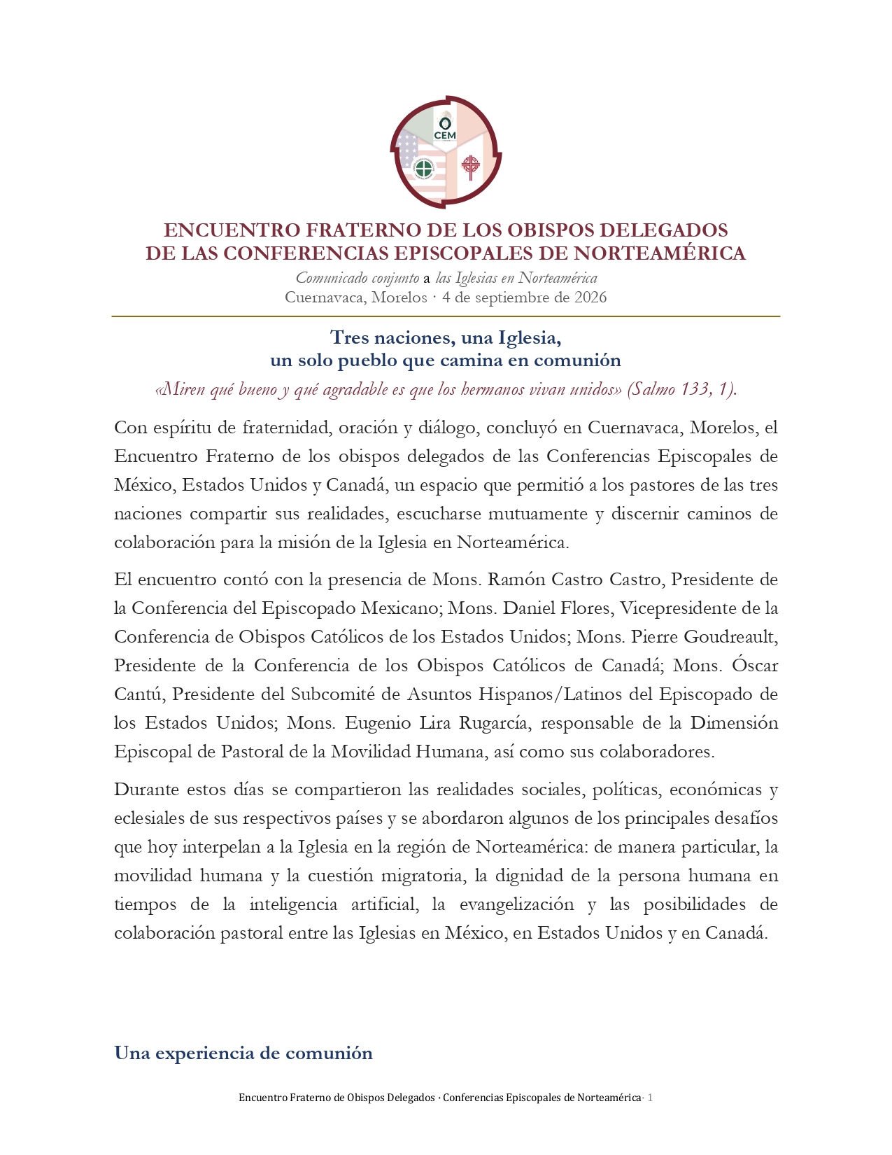 Comunicado Encuentro Obispos Norteamericanos page 0001