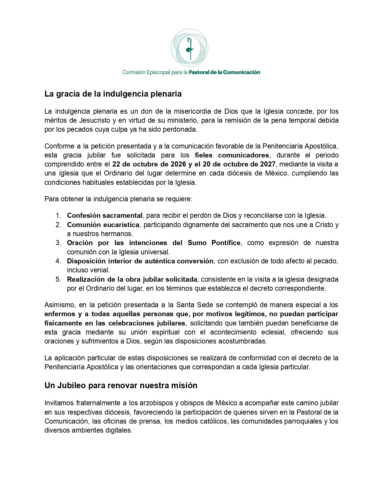 Comunicado Año Jubilar por 50 Aniv. de CEPCOM page 0002