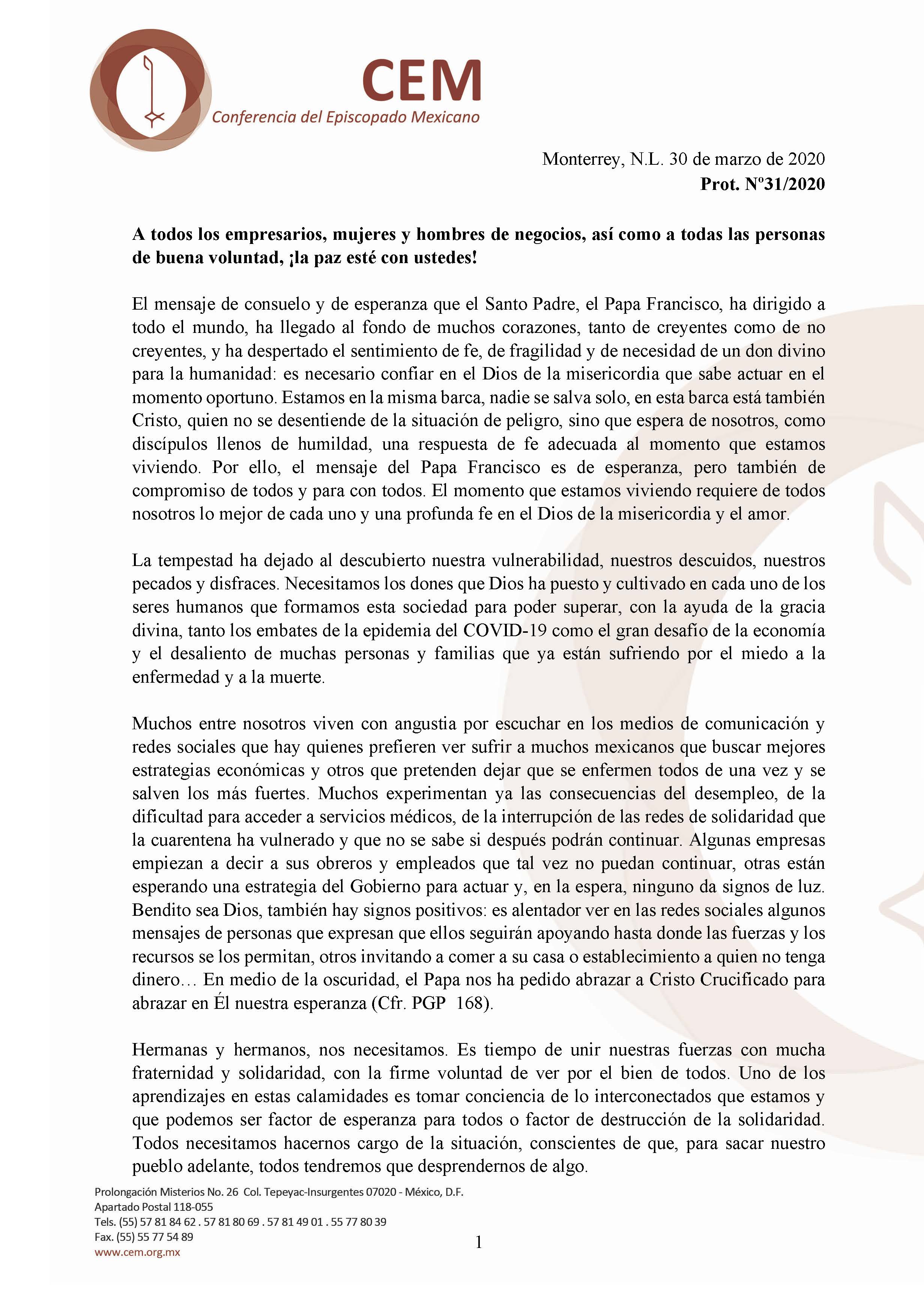 200330 CEM A todos los empresarios mujeres y hombres de negocios Página 1