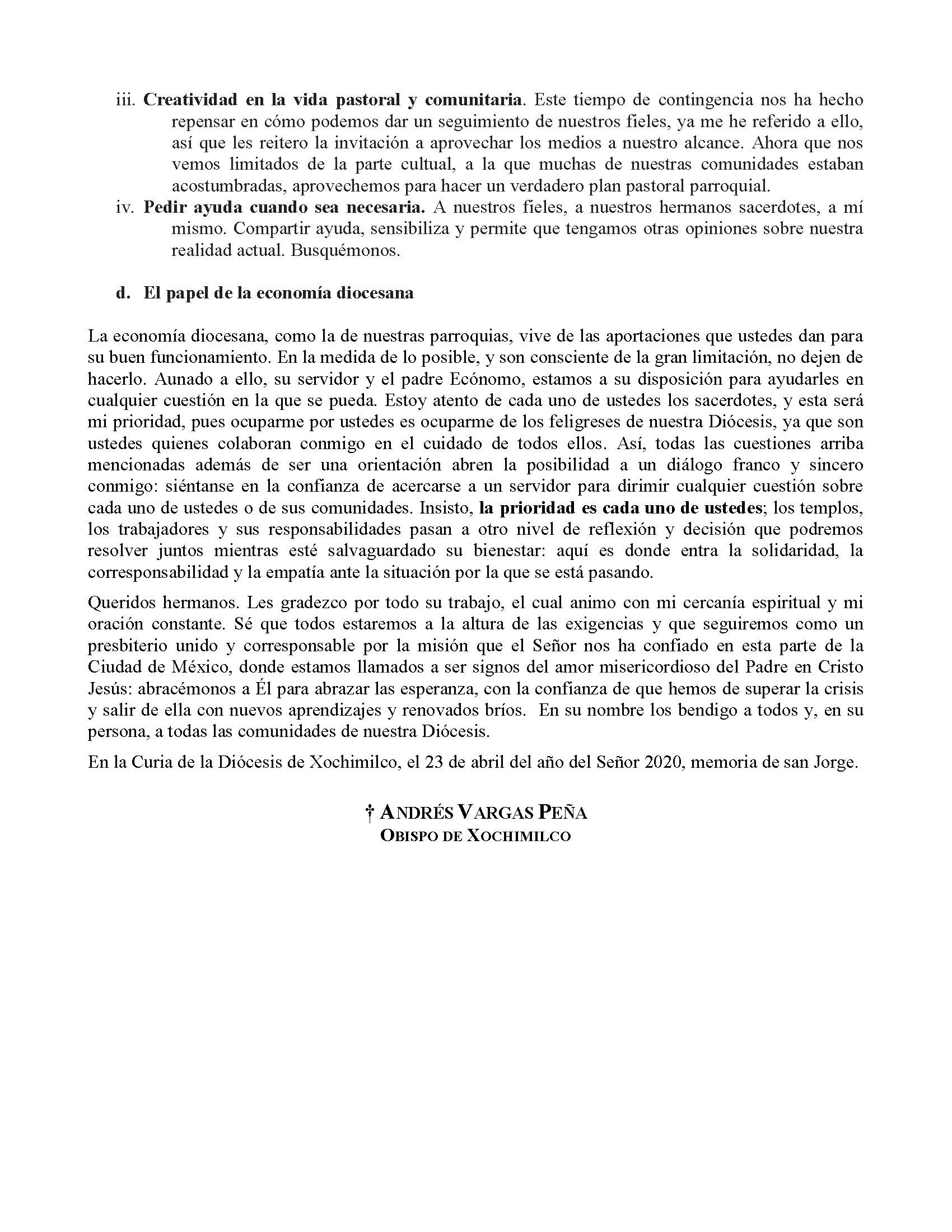 200423 Diocesis de Xochimilco Carta Pastoral Página 1